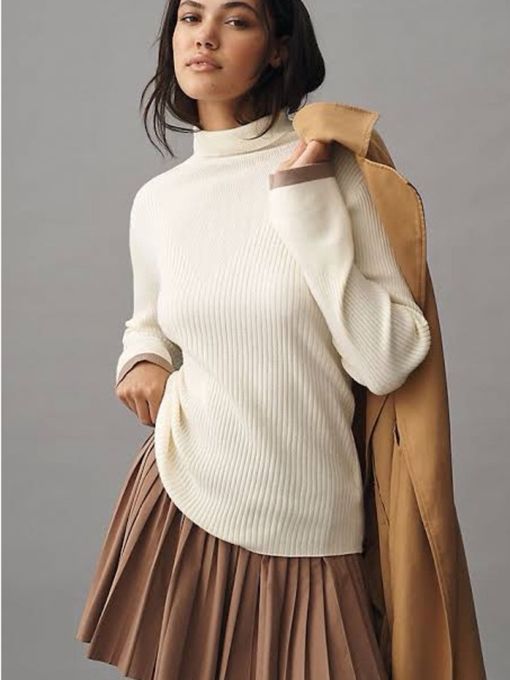 Varley Ravena Rib-Knit Turtleneck Sweater Cream Large - Picture 2 of 5